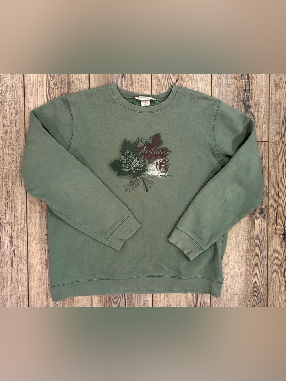 Vintage Northern Reflections Autumn Leaf Graphic Crewneck Sweatshirt Green S